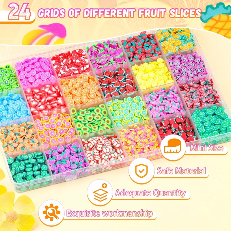 TINKRSTUFF 24-Grid TINKRSTUFF Fruit Slice Polymer Clay Slime Add Ins for Nail Art Fimo, Fake Sprinkles Scrapbooking Embellishments & Lip Gloss, Bulk Slime Mix Ins Assorted Fruits Accessories for DIY Crafting - Image 2