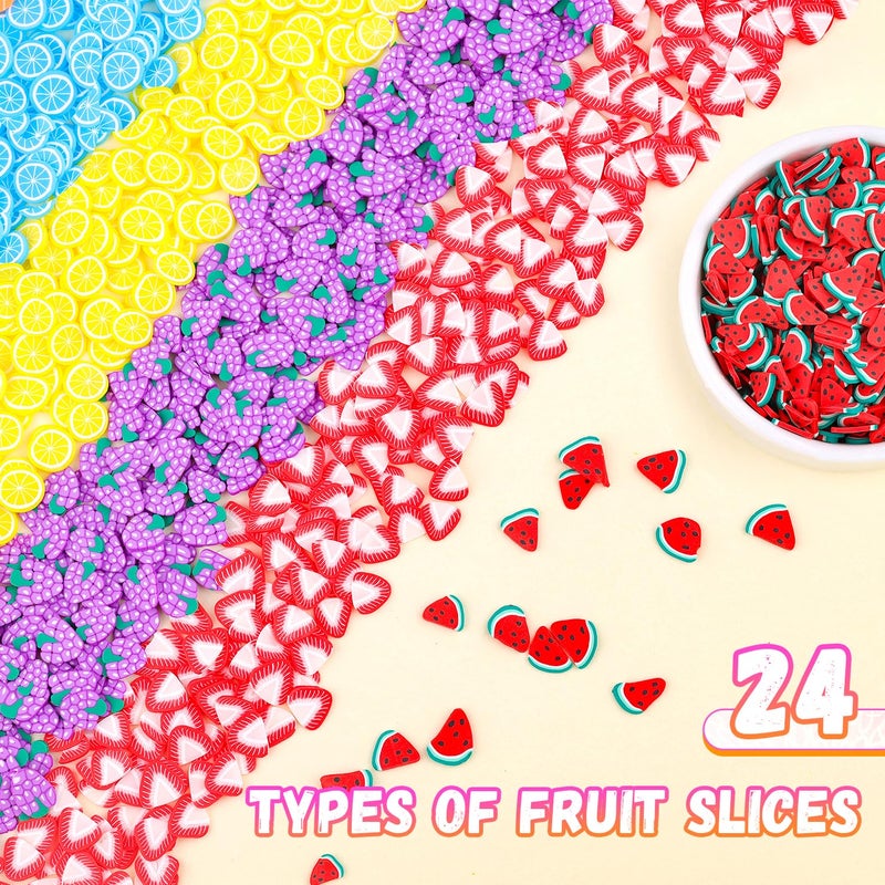 TINKRSTUFF 24-Grid TINKRSTUFF Fruit Slice Polymer Clay Slime Add Ins for Nail Art Fimo, Fake Sprinkles Scrapbooking Embellishments & Lip Gloss, Bulk Slime Mix Ins Assorted Fruits Accessories for DIY Crafting - Image 4