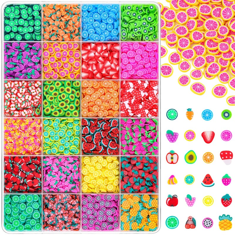 TINKRSTUFF 24-Grid TINKRSTUFF Fruit Slice Polymer Clay Slime Add Ins for Nail Art Fimo, Fake Sprinkles Scrapbooking Embellishments & Lip Gloss, Bulk Slime Mix Ins Assorted Fruits Accessories for DIY Crafting - Image 1