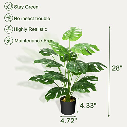 Guheake 28" Fake Plants Large, Artificial Floor Faux Monstera Plant with Planter for Home Office Decor Indoor - Image 2