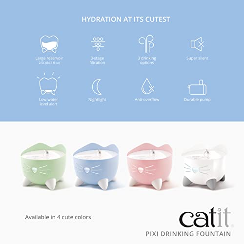 Catit PIXI - Cat Drinking Fountain||Running Water Fountain|| Automatic Water Bowl for Cats||with Multiple Drinking Options|| Triple Action Filter (Pink) - Image 2