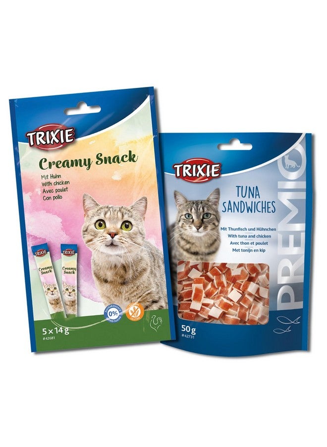 تريكسي مجموعة مكافآت القطط من وجبة الدجاج الكريمية وسندويشات التونة الفاخرة، مكافآت غنية بالعناصر الغذائية للقطط، مناسبة لجميع السلالات - (عبوة من قطعتين) - Image 1