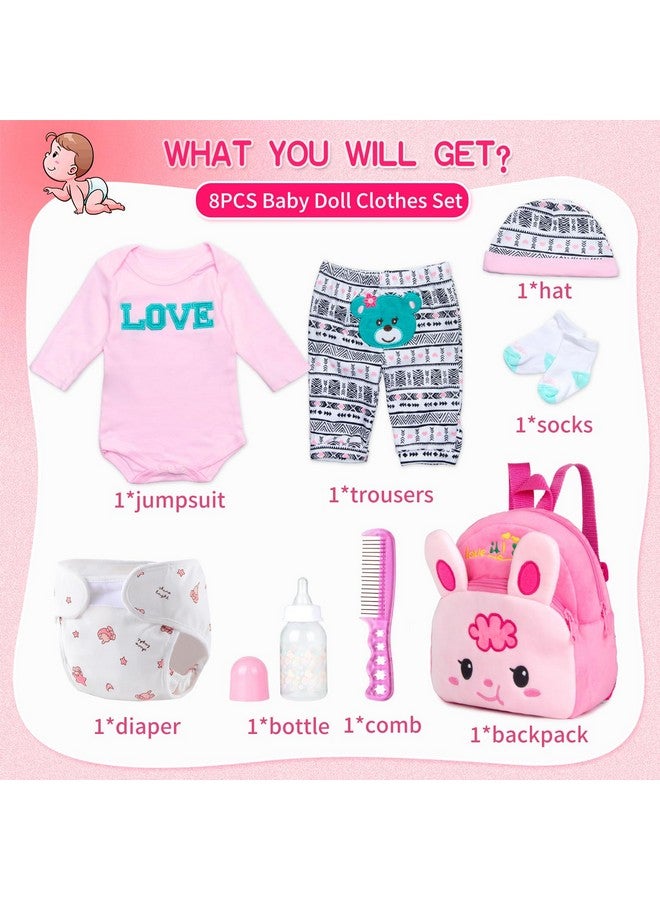 Pedolltree Reborn Baby Girl Doll Clothes Pink Outfits Accesories 8 Pcs Set with Backpack&Diaper for 17-22 Inch Reborn Doll Newborn Girl - Image 2