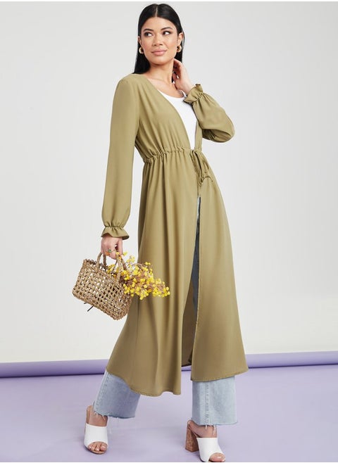 Maxi Length Kimono with Drawstring Detail
