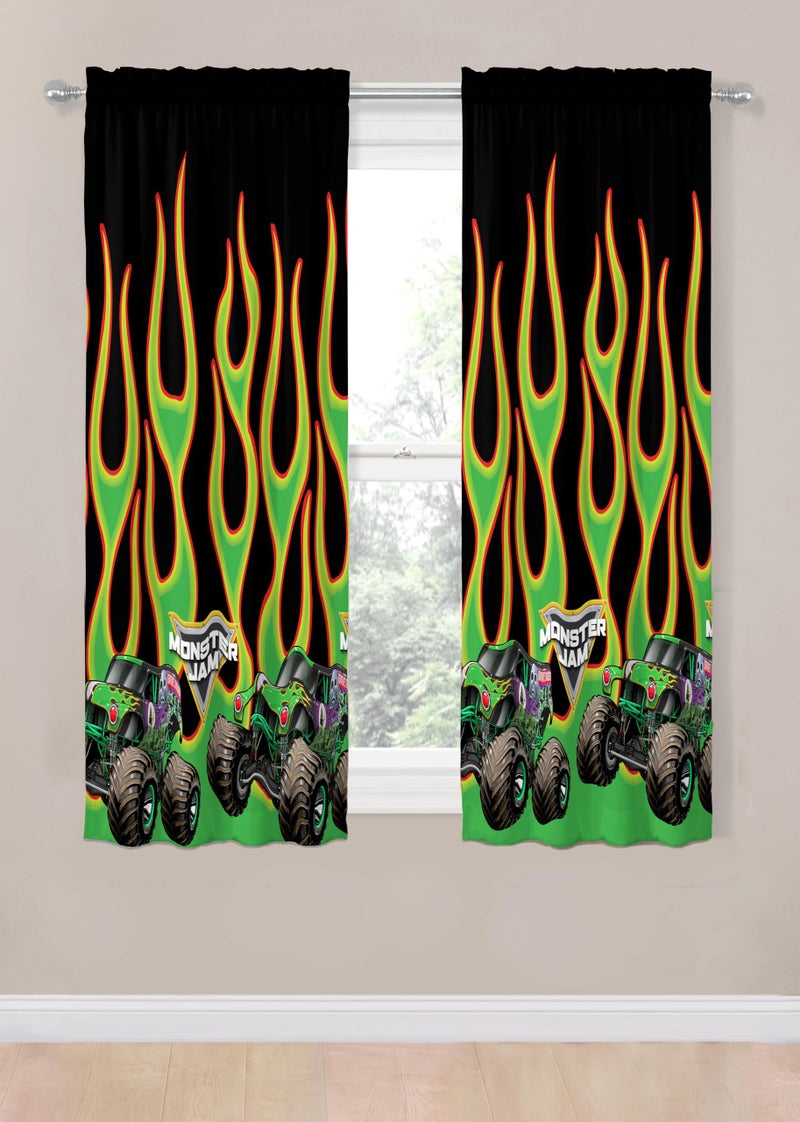 Sunny Side Up Window Curtains for Kids Bedroom 4-Piece Drape Set with 2 Tiebacks, Black - Monster Jam, 42" W x 63" L (Pack of 2) - Image 2