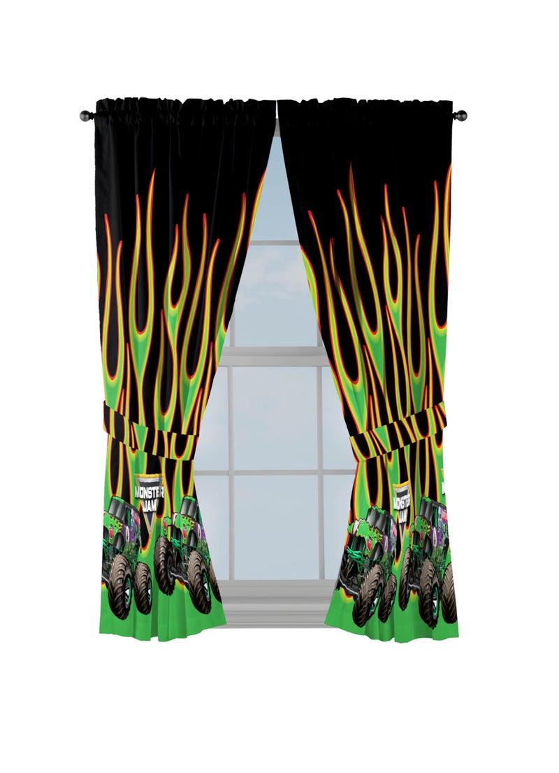 Sunny Side Up Window Curtains for Kids Bedroom 4-Piece Drape Set with 2 Tiebacks, Black - Monster Jam, 42" W x 63" L (Pack of 2) - Image 4