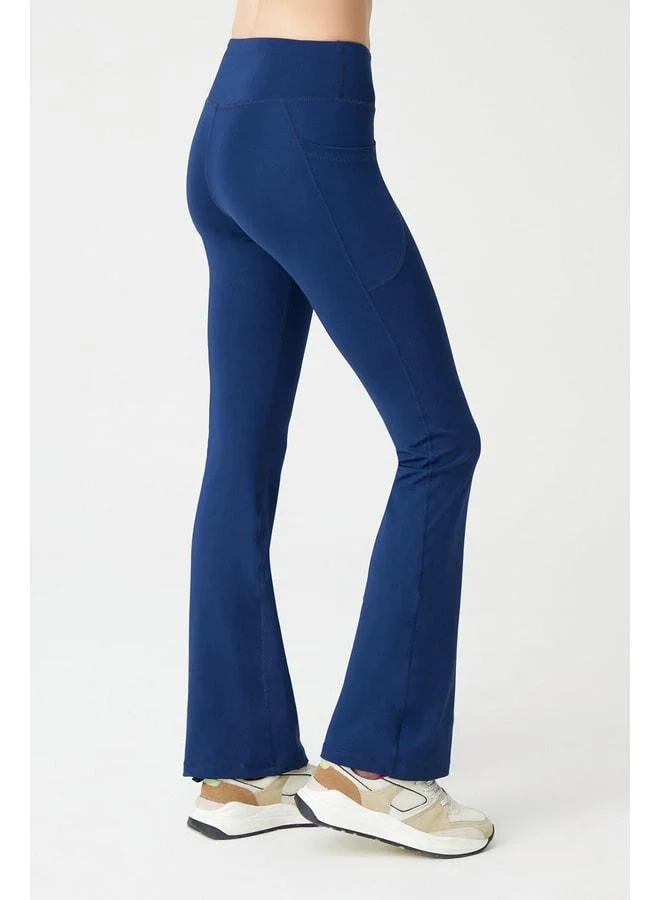 Los Ojos Women's Navy High-Waist Shaping Double Pocket Spanish-leg Bootcut Leggings.