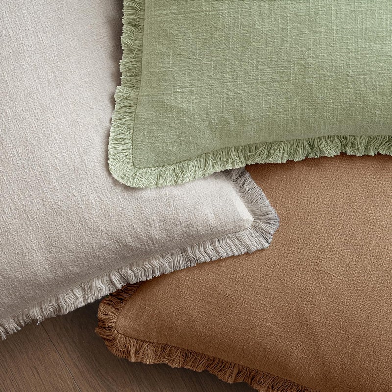 MIULEE Decorative Throw Pillow Covers Neutral Linen Fringe Throw Pillows Set of 2 Sage Green Boho Farmhouse Cushion Covers with Tassels for Couch Sofa Bed Living Room Spring Home Decor 20x20 Inch - Image 4