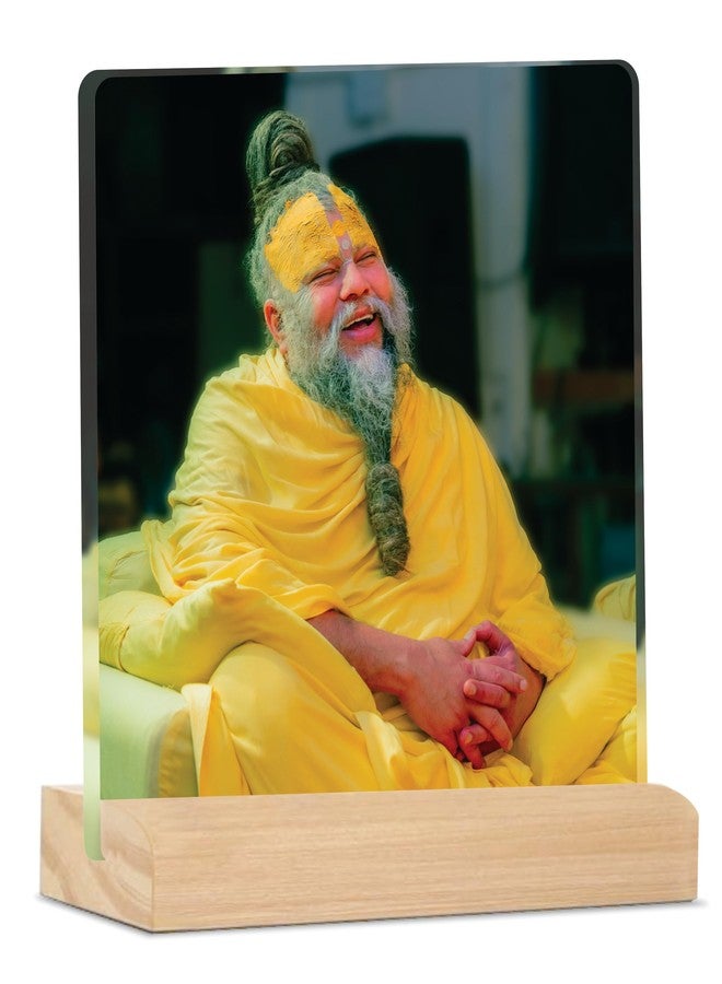 Giftplease Divine Desktop Photo Frame of Shri Premanand Maharaj Ji | Spiritual Table Stand with Wooden Base | Inspirational Religious Gift & Decor for Home, Office, GMP_07 - Image 1