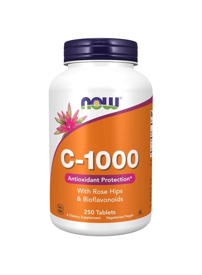 now NOW Supplements, Vitamin C-1,000 with Rose Hips & Bioflavonoids, Antioxidant Protection*, 250 Tablets  - Image 1
