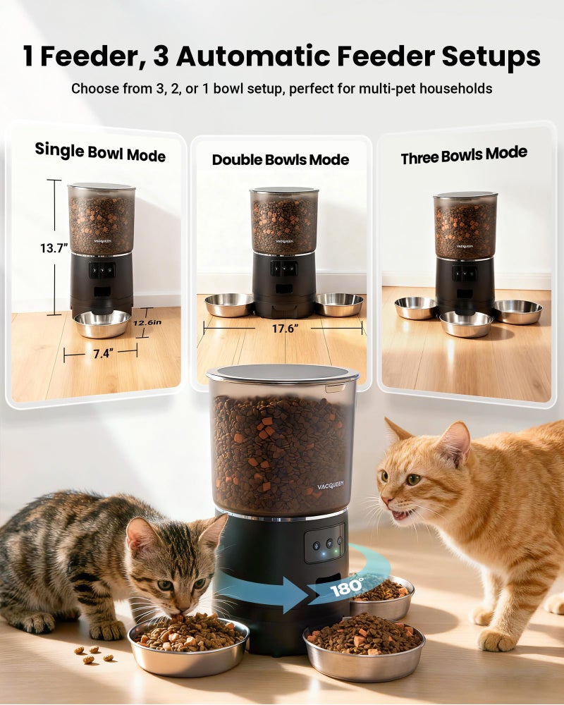 Vacqueen Automatic Cat Feeder for 3 Cats, 6L/25 Cup Cat Food Dispenser with Strong Anti-Jam System, Dual-Effect Desiccant, Smart WiFi App Control Pet Feeder, Automatic Dog Feeder, Gifts for Christmas - Image 2