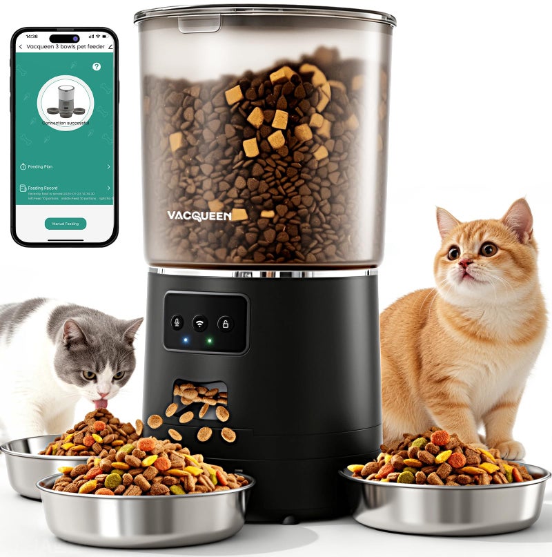 Vacqueen Automatic Cat Feeder for 3 Cats, 6L/25 Cup Cat Food Dispenser with Strong Anti-Jam System, Dual-Effect Desiccant, Smart WiFi App Control Pet Feeder, Automatic Dog Feeder, Gifts for Christmas - Image 1