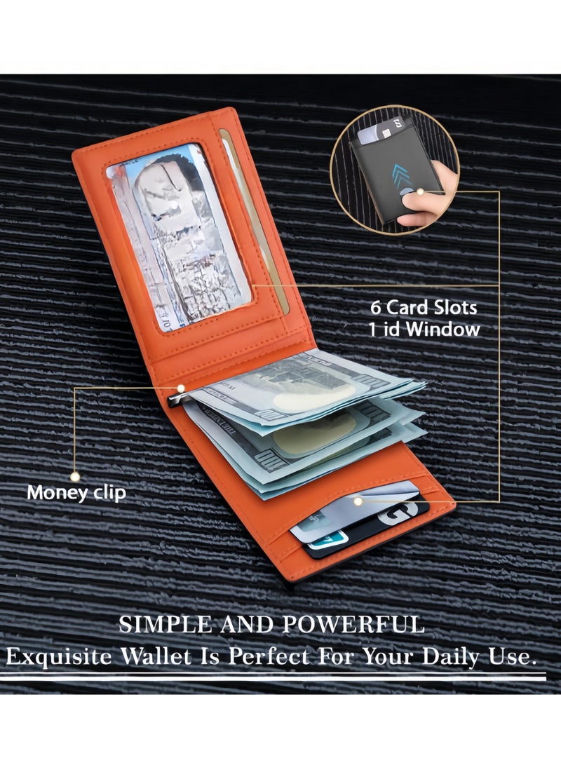 Men's Wallets - RFID Blocking Short Wallet - Plain Wallet Flat Black Genuine Leather Scratch Resistant Wallet Secure Wallet