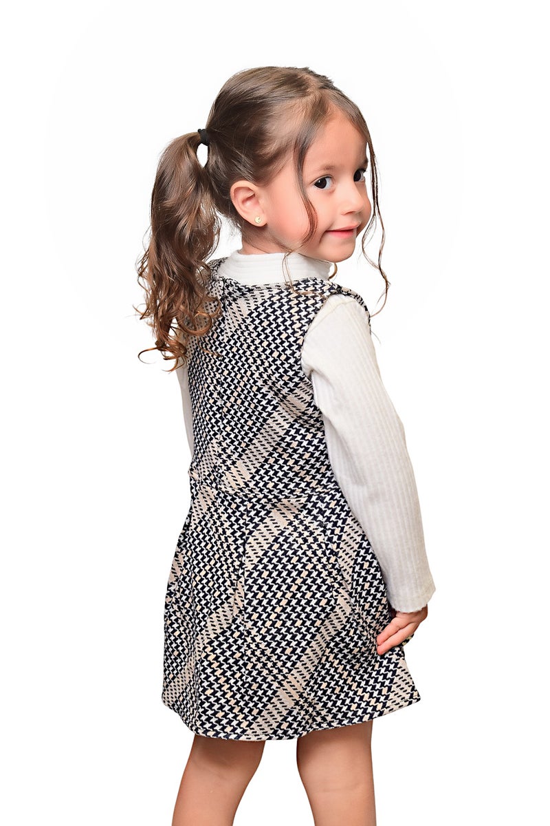 بونچو فستان بلا أكمام للبنات مصنوع من مزيج القطن والليكرا بملمس جاكارد. - Image 2