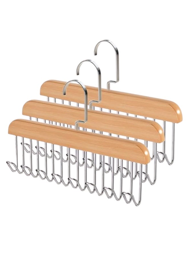 3 Pack Wooden Multi-Hook Hanger for Closet Organizer, Anti-Slip, 360° Rotating, U Shape, Sturdy, Space Saving, Perfect for Belts, Vests, Ties, Bras, Underwear, Hats, Scarves  - Image 1