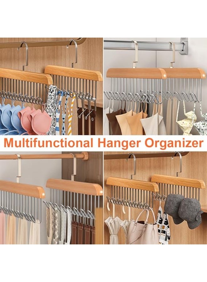 3 Pack Wooden Multi-Hook Hanger for Closet Organizer, Anti-Slip, 360° Rotating, U Shape, Sturdy, Space Saving, Perfect for Belts, Vests, Ties, Bras, Underwear, Hats, Scarves  - Image 4