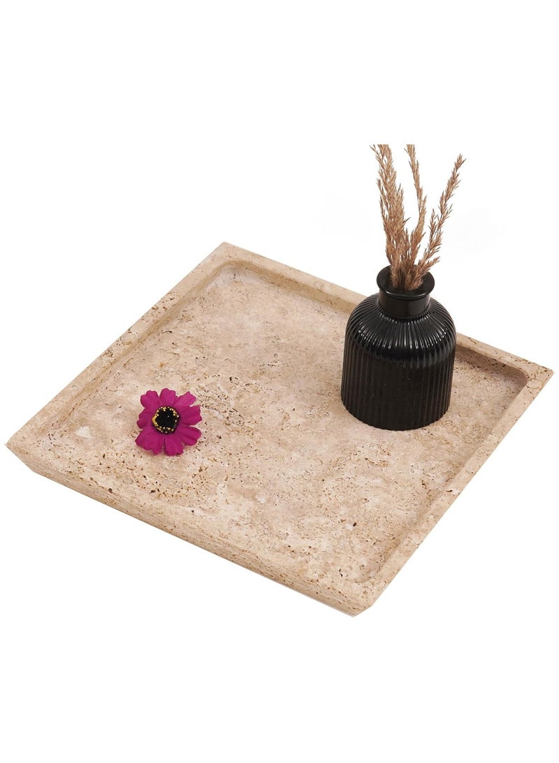 RADICALn Travertine Marble Tray 10" Inch Handmade Square Serving Tray Kitchen Countertop Decorative - Coffee Table Tray - Bathroom Tray - Perfume Tray  - Image 1