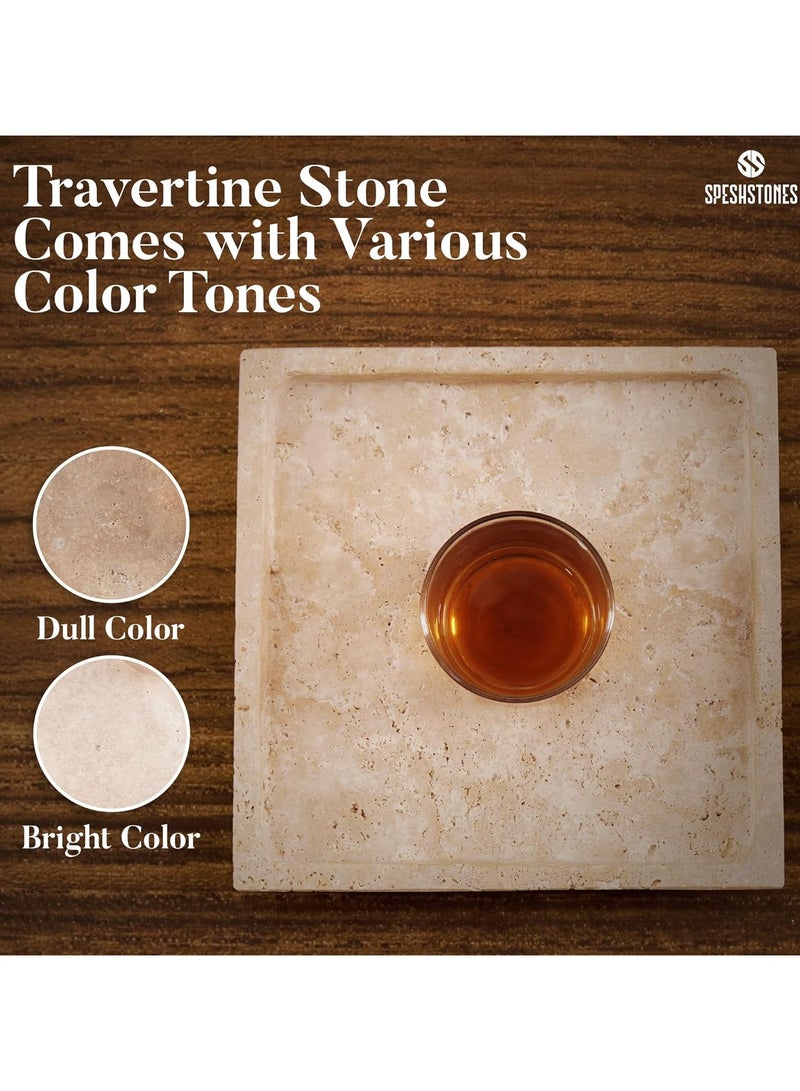 RADICALn Travertine Marble Tray 10" Inch Handmade Square Serving Tray Kitchen Countertop Decorative - Coffee Table Tray - Bathroom Tray - Perfume Tray  - Image 4