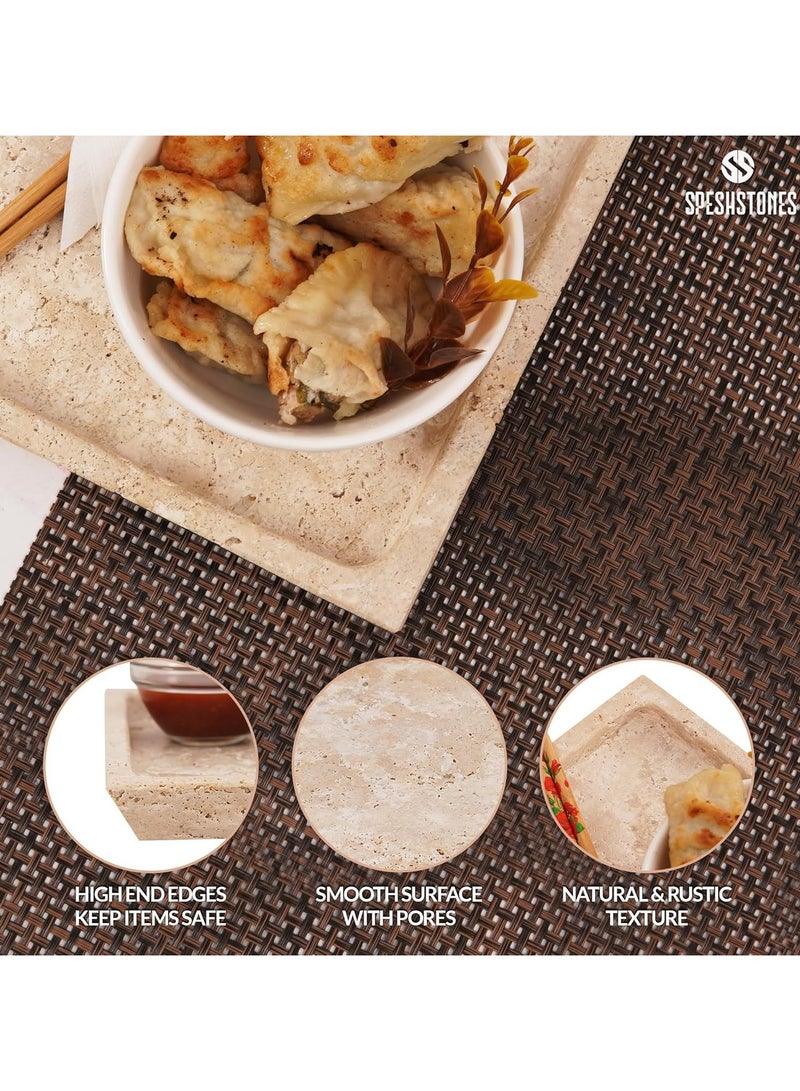 RADICALn Travertine Marble Tray 10" Inch Handmade Square Serving Tray Kitchen Countertop Decorative - Coffee Table Tray - Bathroom Tray - Perfume Tray  - Image 5