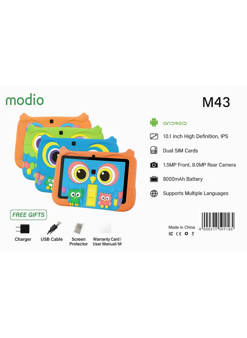 MODIO TAB Modio M43 Kids Tablet – 10.1" HD IPS Display | 8GB RAM + 512GB ROM | Dual SIM | 5MP Front + 8MP Rear Cameras | 8,000mAh Battery | Android OS | Owl Shockproof Case | Free Gifts Included | Colour: Blue - Image 4