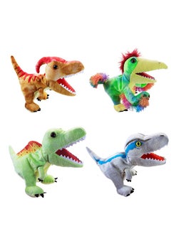Y&D 4 Pieces Dinosaur Hand Puppets Set Jurassic World Stuffed Animal Soft Plush Toy Open Movable Mouth Finger Gift Birthday Gifts For Kids Creative Role Play  - Image 1