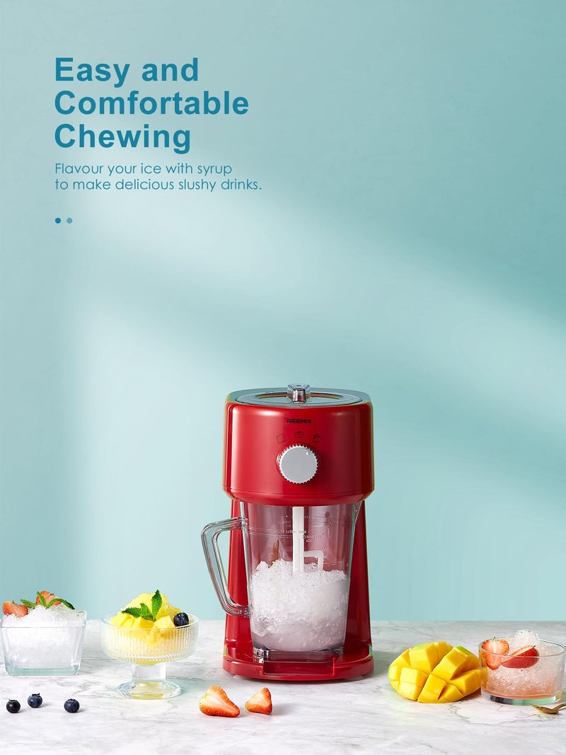 Reemix Shaved Ice Machine, Electric Ice Shaver and Snow Cone Machine with Large Capacity Storage, Portable Ice Crusher Ice Thickness Can be Adjusted (Red) - Image 2