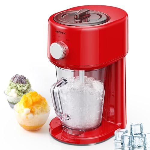 Reemix Shaved Ice Machine, Electric Ice Shaver and Snow Cone Machine with Large Capacity Storage, Portable Ice Crusher Ice Thickness Can be Adjusted (Red) - Image 1