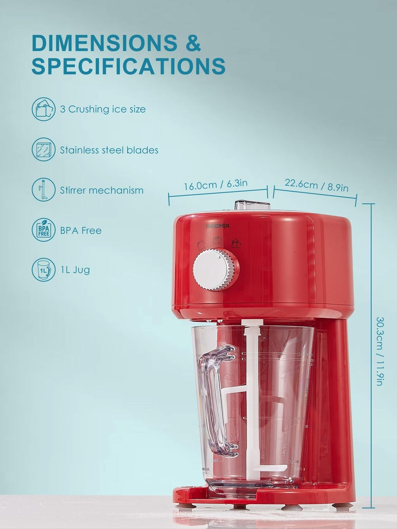 Reemix Shaved Ice Machine, Electric Ice Shaver and Snow Cone Machine with Large Capacity Storage, Portable Ice Crusher Ice Thickness Can be Adjusted (Red) - Image 4