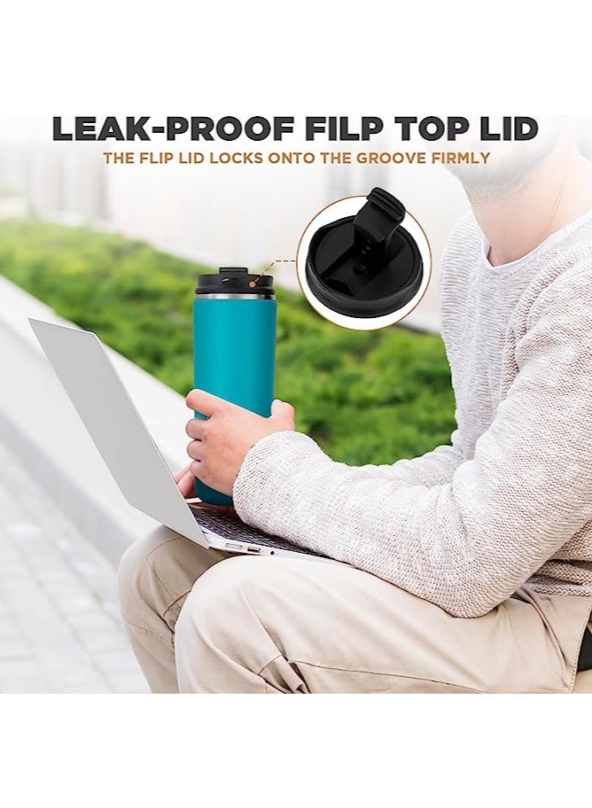 FAIZO Coffee Mug Tumbler 500ml  With Lid-Stainless Steel Insulated Double Wall Vacuum Thermal Coffee Cup-Hot and Cold Beverages-Powder Coated-Travel Mug-Simple Modern Tumbler-Ideal Gifts (Turquoise/Blue)  - Image 4