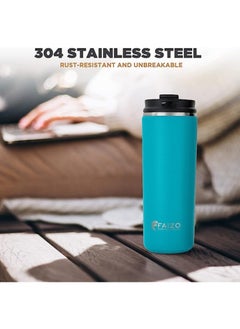 FAIZO Coffee Mug Tumbler 500ml  With Lid-Stainless Steel Insulated Double Wall Vacuum Thermal Coffee Cup-Hot and Cold Beverages-Powder Coated-Travel Mug-Simple Modern Tumbler-Ideal Gifts (Turquoise/Blue)  - Image 5