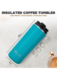 FAIZO Coffee Mug Tumbler 500ml  With Lid-Stainless Steel Insulated Double Wall Vacuum Thermal Coffee Cup-Hot and Cold Beverages-Powder Coated-Travel Mug-Simple Modern Tumbler-Ideal Gifts (Turquoise/Blue)  - Image 2