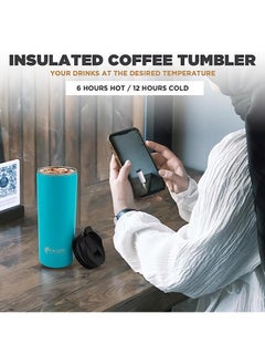 FAIZO Coffee Mug Tumbler 500ml  With Lid-Stainless Steel Insulated Double Wall Vacuum Thermal Coffee Cup-Hot and Cold Beverages-Powder Coated-Travel Mug-Simple Modern Tumbler-Ideal Gifts (Turquoise/Blue)  - Image 3