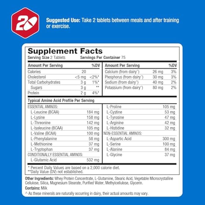 Prolab Amino 2000 Essential Amino Acids Supplement, High-Potency BCAA Blend for Muscle Support & Recovery (150 Tablets) - Image 2
