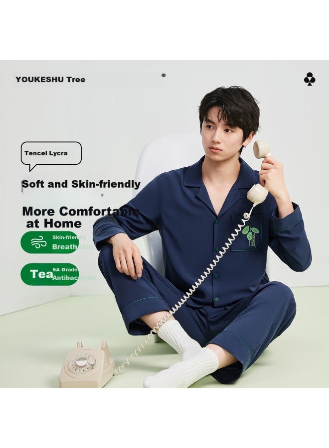 Youkeshu Men's Spring Pajamas Lycra Silk Lightweight Comfortable Antibacterial Cardigan Style Home Wear Men's Set 25th Anniversary New - Image 1