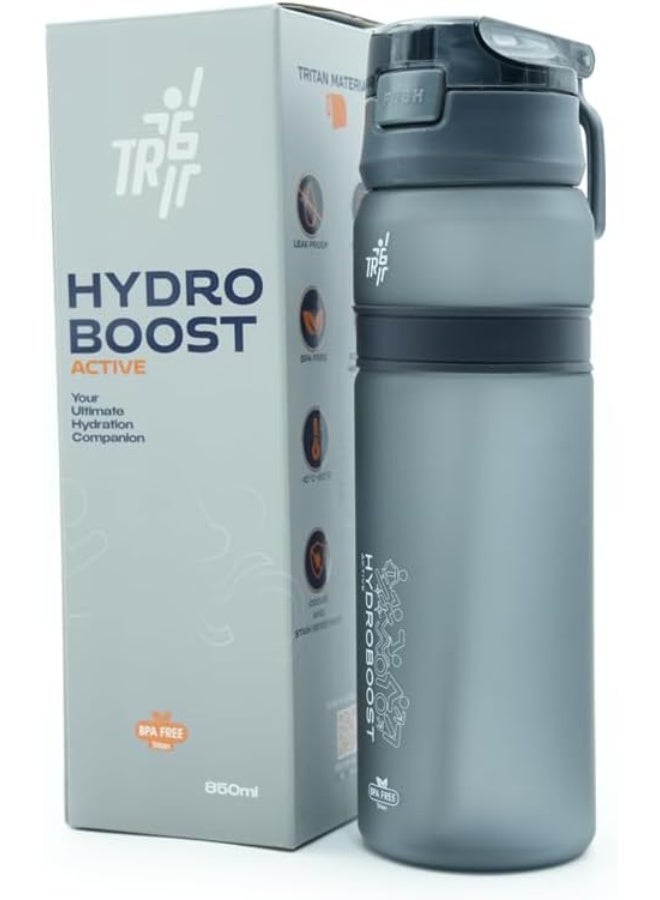 TR6 زجاجة TR6 Hydra Boost Active Frosted Bottle خالية من مادة BPA Tritan رياضية مع غطاء آمن قابل للطي ومضاد للتسرب ومتين وأنيق ومثالي للصالة الرياضية والسفر والاستخدام اليومي سعة 850 مل (أسود) - Image 2