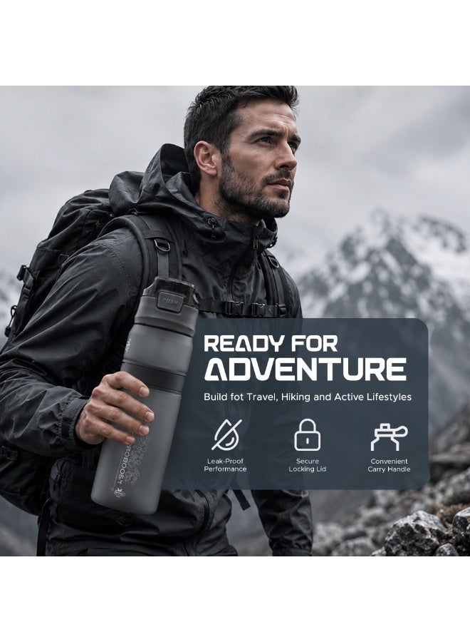 TR6 زجاجة TR6 Hydra Boost Active Frosted Bottle خالية من مادة BPA Tritan رياضية مع غطاء آمن قابل للطي ومضاد للتسرب ومتين وأنيق ومثالي للصالة الرياضية والسفر والاستخدام اليومي سعة 850 مل (أسود) - Image 3