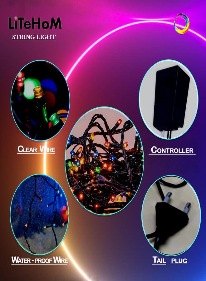 Litehom أضواء شريطية LED من لايت هوم - 8 أمتار مقاومة للماء ومرنة، سلسلة أضواء LED نحاسية مع وحدة تحكم لتغيير 8 أوضاع - مثالية لتزيين المنزل، وديوالي، وعيد الميلاد (16 متر، 3) - Image 4