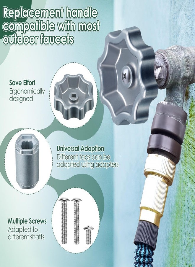 Dreyoo 2 Pack Outdoor Faucet Handle, Water Spigot Handle Compatible with Danco 10006 Hose Bib, with Adapter and Screws for 8 &12 Point Round Broach, 0.26", 0.28", 0.31"&0.38" Square Broach, Silver - Image 3