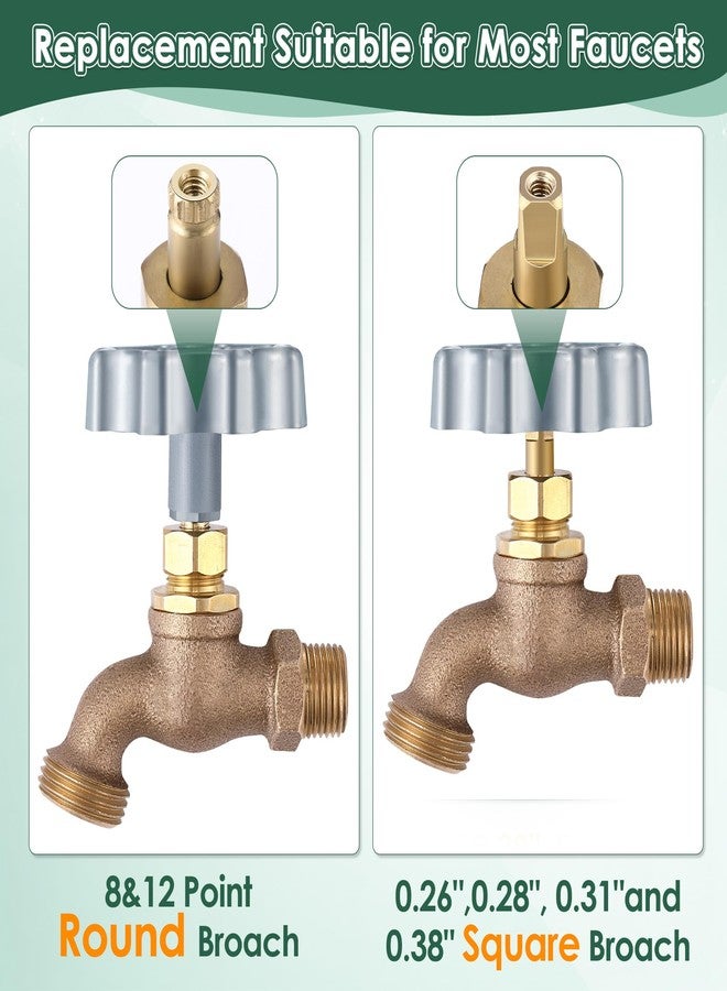 Dreyoo 2 Pack Outdoor Faucet Handle, Water Spigot Handle Compatible with Danco 10006 Hose Bib, with Adapter and Screws for 8 &12 Point Round Broach, 0.26", 0.28", 0.31"&0.38" Square Broach, Silver - Image 4