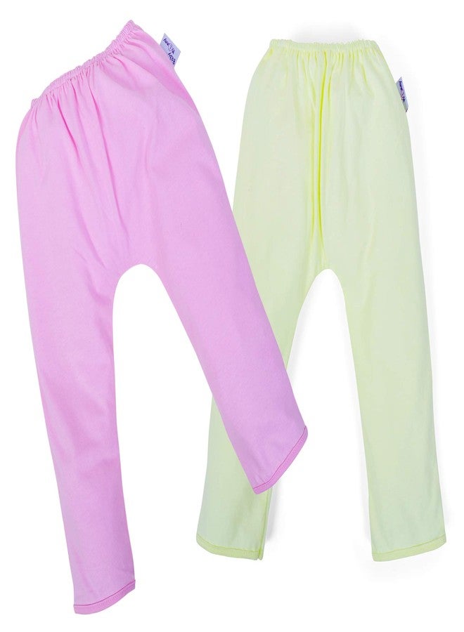 Pokory Kids Leggings Pyjama Pants with Diaper fit Bottom Solid Hoisery Combo Pack of 2 Cotton Pink & Yellow Colour 1 Each Size S Pyjama for Baby Boys & Girls Infant Clothing Newborn Unisex Clothes - Image 2