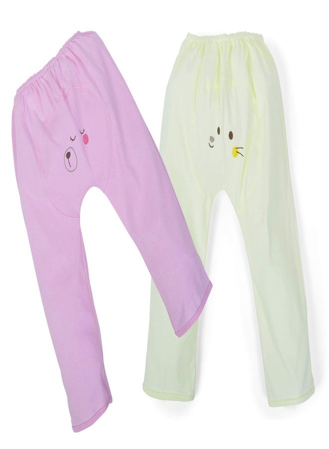 Pokory Kids Leggings Pyjama Pants with Diaper fit Bottom Solid Hoisery Combo Pack of 2 Cotton Pink & Yellow Colour 1 Each Size S Pyjama for Baby Boys & Girls Infant Clothing Newborn Unisex Clothes - Image 1