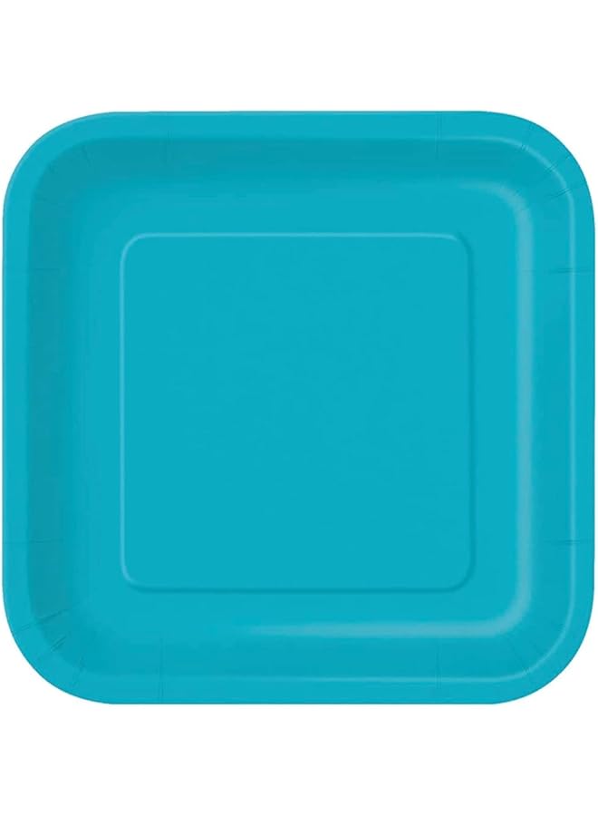 Unique Industries Square Cake Paper Plates 16 Pieces Teal - Image 1