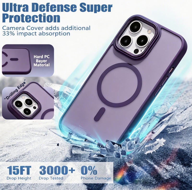 for iPhone 15 Pro Max Case Compatible with MagSafe,Magnetic Phone Case for iPhone 15 Pro Max,Diamond Texture Matte Anti-Fingerprint Shockproof Luxury INS Style Protective Cover Dark Purple - Image 3