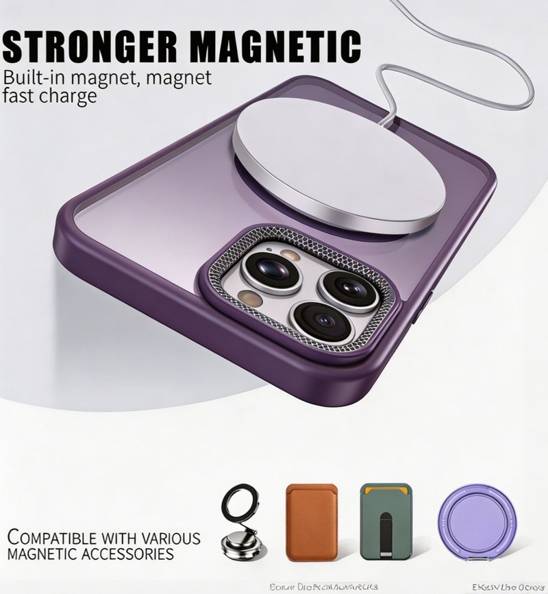 for iPhone 15 Pro Max Case Compatible with MagSafe,Magnetic Phone Case for iPhone 15 Pro Max,Diamond Texture Matte Anti-Fingerprint Shockproof Luxury INS Style Protective Cover Dark Purple - Image 2