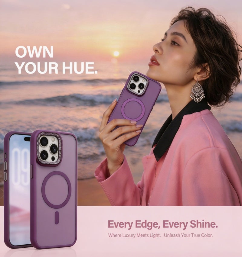 for iPhone 15 Pro Max Case Compatible with MagSafe,Magnetic Phone Case for iPhone 15 Pro Max,Diamond Texture Matte Anti-Fingerprint Shockproof Luxury INS Style Protective Cover Dark Purple - Image 4