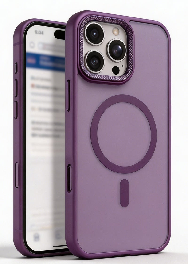 for iPhone 15 Pro Max Case Compatible with MagSafe,Magnetic Phone Case for iPhone 15 Pro Max,Diamond Texture Matte Anti-Fingerprint Shockproof Luxury INS Style Protective Cover Dark Purple - Image 1