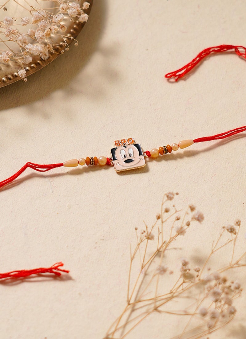Madhoor Mickey Mouse Kids Rakhi Red Designer Raksha Bandhan Thread ,Premium Handmade ,1 Piece-38 CM - Image 1