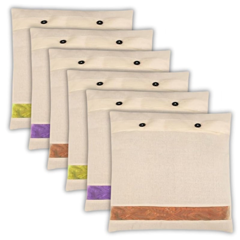 Gowloz Cotton Garment Covers with Button Closure Breathable Storage Bags for Sarees Dresses and Clothes Durable Wardrobe Organizer Pack Of 6 - Image 1