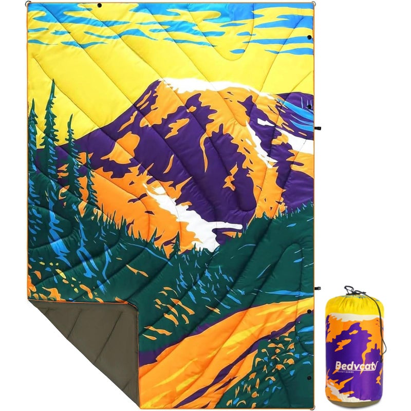 Bedvcaty Camping Blanket Puffy Waterproof Travel Blanket Warm Cozy Picnic Blanket for Outdoors Travel and MountainMountain 78 x 56
