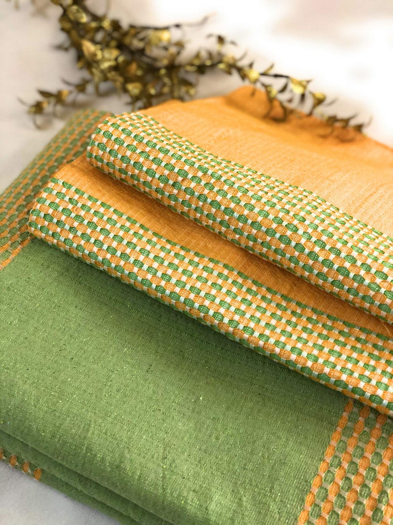 RANGBHAR Handloom Double Bedsheet with 2 Pillow Cover, Cotton Striped Bedsheet, 100 x 90 inch, Orange - Image 1